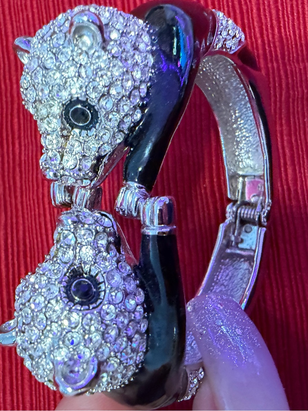 Park Lane Panda Bracelet Crystal Black Enamel Hinged Bangle $145 Retail